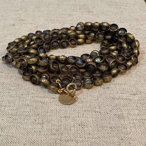 SWAY JEWELRY LABRADORITE GEMSTONE Antique Brass Beaded Wrap Necklace - Bracelet